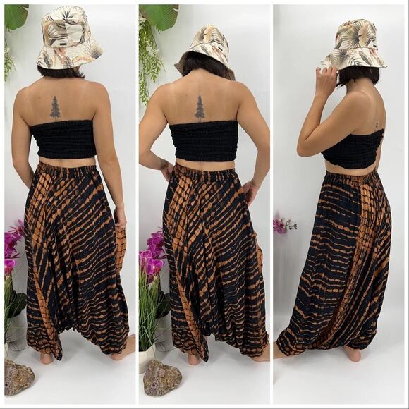 Apau ~ Gender Fluid Aladdin Gypsy Shibori Tie Dyed Rayon Pants - Picture 11 of 16